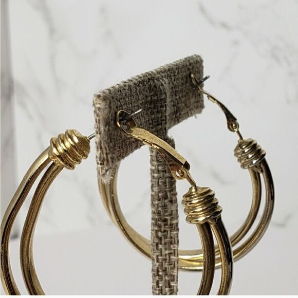 GOLDTONE Double Hoop Classic Earrings - Picture 4 of 5